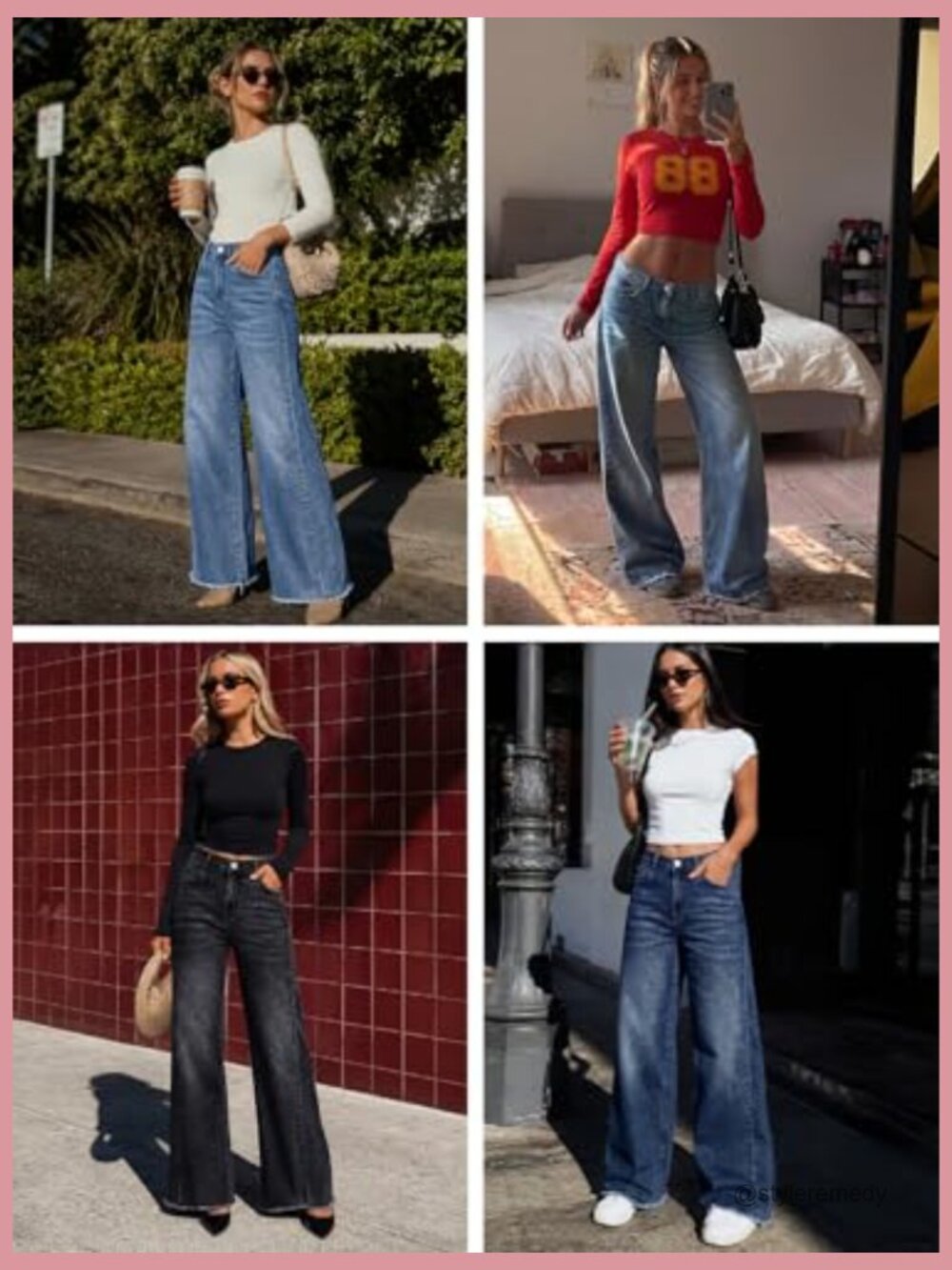 Wide Leg Jeans with Raw Hem, Mid Rise, Stretchable Cotton Blend Denim - Picture 5 of 7
